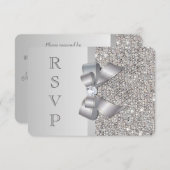 ウェディング RSVP 偽のシルバー シークイン ボウ (正面/裏面)