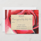 ウェディング RSVP 赤いバラの花のアート ラスティック 招待状 (正面)