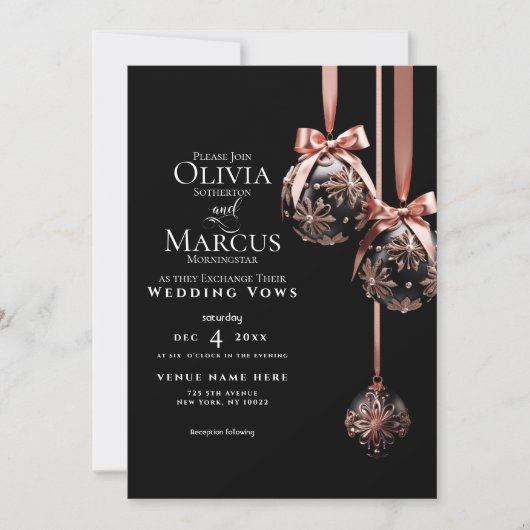ウェディング | Winter Pink and Onyx Bables 招待状 (正面)