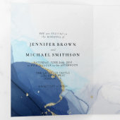 ウェディングRSVPアクアグラデーションブルー金ゴールド 三つ折りカード (内部最初)