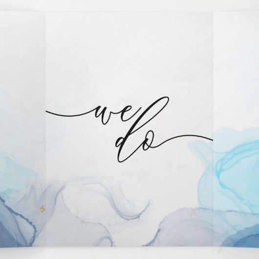 ウェディングRSVPアクアグラデーションブルー金ゴールド 三つ折りカード (内部中)