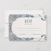 ウェディングRSVPアールヌーボーダスティブルーWモリス 招待状 (正面)