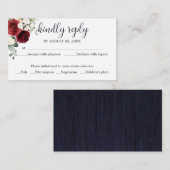 ウェディングRSVPウッド素朴フローラネイビーブルー エンクロージャーカード (正面/裏面)