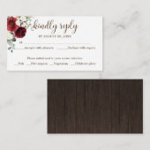 ウェディングRSVPウッド素朴ブルゴーニュフローラ エンクロージャーカード (正面/裏面)