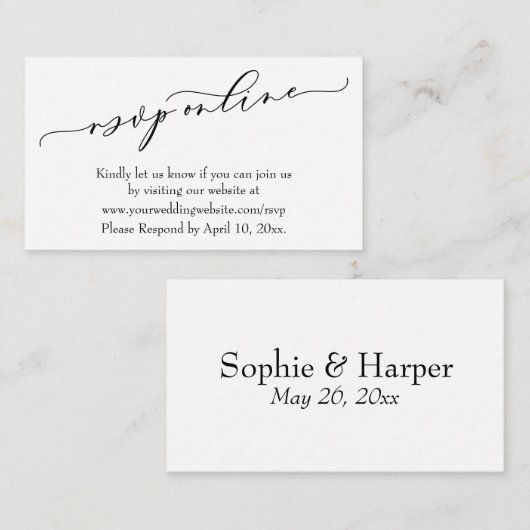 ウェディングRSVPオンラインエレガントラグジュアリースクリプト エンクロージャーカード (正面/裏面)