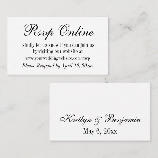 ウェディングRSVPオンラインシンプルエレガント白黒 エンクロージャーカード (正面/裏面)