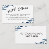 ウェディングRSVPオンラインタイポグラフィ青絵を描離れい エンクロージャーカード (正面/裏面)