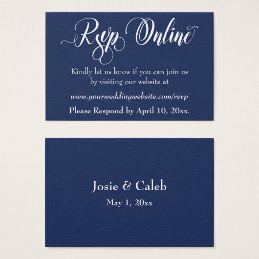 ウェディングRSVPオンライン挿入White Script & Navy, 04 (正面&裏面)