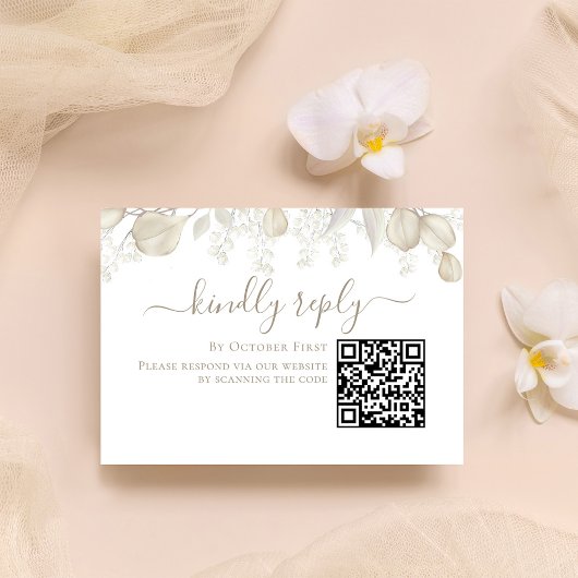 ウェディングRSVPオンラインQRコードセージ緑 出欠カード