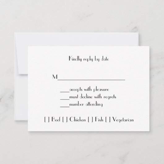 ウェディングRSVPカーエレガントド、黒と銀 出欠カード (裏面)