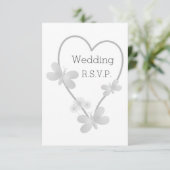 ウェディングRSVPカードシルバーハート蝶 招待状 (スタンド正面)