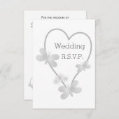 ウェディングRSVPカードシルバーハート蝶 招待状 (正面/裏面)