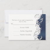 ウェディングRSVPカードネイビーブルー&ホワイトフローラスワール 出欠カード (裏面)