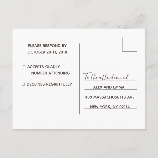 ウェディングRSVPカードバラ金ゴールド結婚インディアン インビテーションポストカード (裏面)