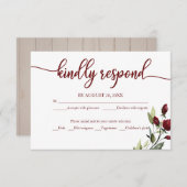 ウェディングRSVPカードブルゴーニュフローラ素朴ウッド 出欠カード (正面/裏面)
