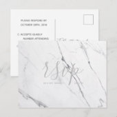 ウェディングRSVPカードホワイトシルバーグレー大理石スクリプト インビテーションポストカード (正面/裏面)
