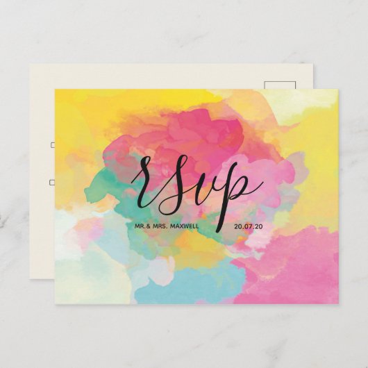 ウェディングRSVPカード水の色のスクリプトポストカード インビテーションポストカード (正面/裏面)