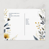 ウェディングRSVPカード |ネイビーブルーイエロー金ゴールドフローラ ポストカード (裏面)