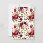 ウェディングRSVPカード – バーガンディフローラ，羽根 招待状 (裏面)