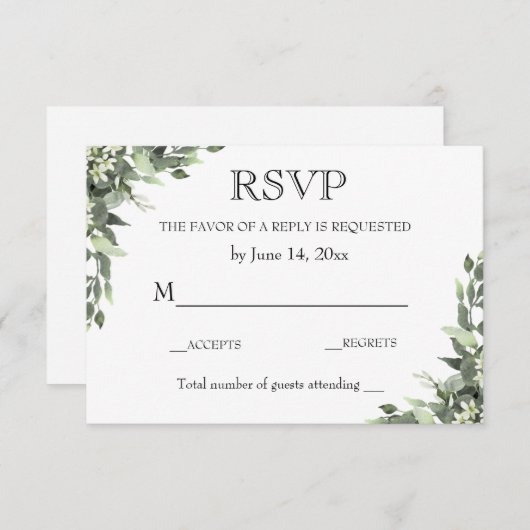 ウェディングRSVPカード/ユーカリ緑 出欠カード (正面/裏面)