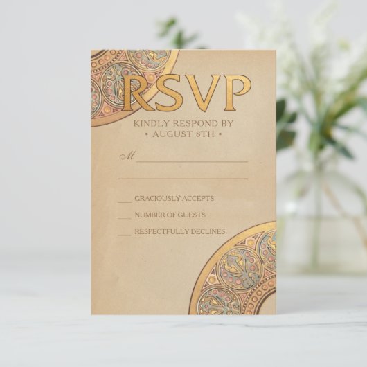 ウェディングRSVPカード | 金ゴールド新しいデコ 出欠カード (スタンド正面)