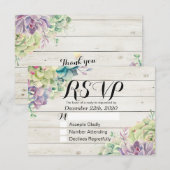 ウェディングRSVPシックな水彩多肉木素朴材 出欠カード (正面/裏面)