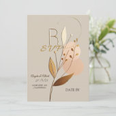 ウェディングrsvpシンプルゴールデンヒントカードアートデザイン 招待状 (スタンド正面)