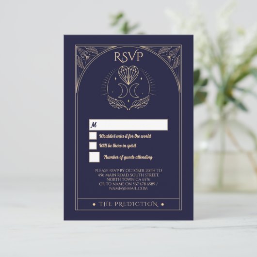 ウェディングRSVPタロットムーンスターズハート応答カード 招待状 (スタンド正面)