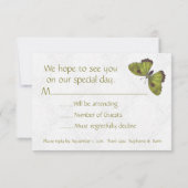 ウェディングRSVPバタフライブロケージグリーン 出欠カード (裏面)