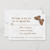 ウェディングRSVPバタフライブロケード茶色 出欠カード (裏面)