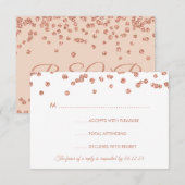 ウェディングRSVPバラ金ゴールドグリッター紙吹雪赤面ピンク 出欠カード (正面/裏面)