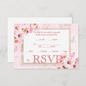 ウェディングRSVPピンクさくらんぼブロッサムカード 招待状 (正面/裏面)