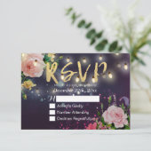 ウェディングRSVPフローラパープルスパークルストリングライト 出欠カード (スタンド正面)
