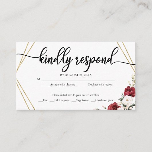 ウェディングRSVPホワイトフローラ幾何学木素朴材 エンクロージャーカード (正面)