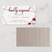 ウェディングRSVPホワイトフローラ幾何素朴木材E エンクロージャーカード (正面/裏面)