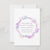 ウェディングRSVPボーホフェザーパープルトバルリース 出欠カード (正面)