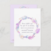 ウェディングRSVPボーホフェザーパープルトバルリース 出欠カード (正面/裏面)