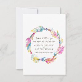 ウェディングRSVPボーホフェザー先住民トバルリース 出欠カード