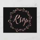 ウェディングRSVPポストカードバラゴールドフォイルリースブラック インビテーションポストカード (正面)