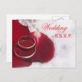 ウェディングRSVPポストカード金ゴールドリングや輪バラ花びら インビテーションポストカード (正面/裏面)