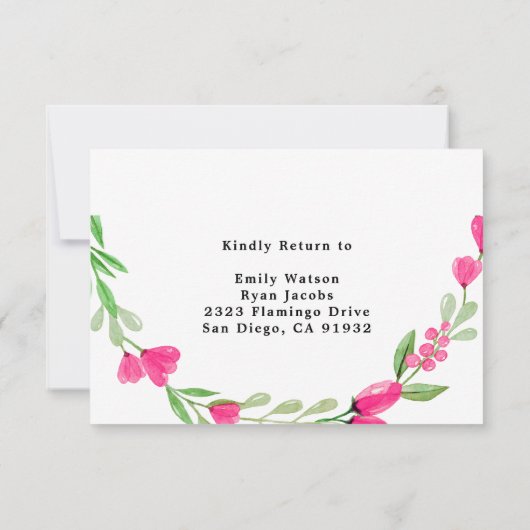 ウェディングRSVPメニューピンクフローラ差出人住所カード 招待状 (裏面)
