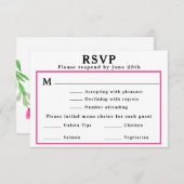 ウェディングRSVPメニューピンクフローラ差出人住所カード 招待状 (正面/裏面)