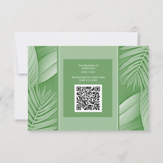ウェディングRSVPレスポンスカード熱帯グリーンテーマ 出欠カード (裏面)