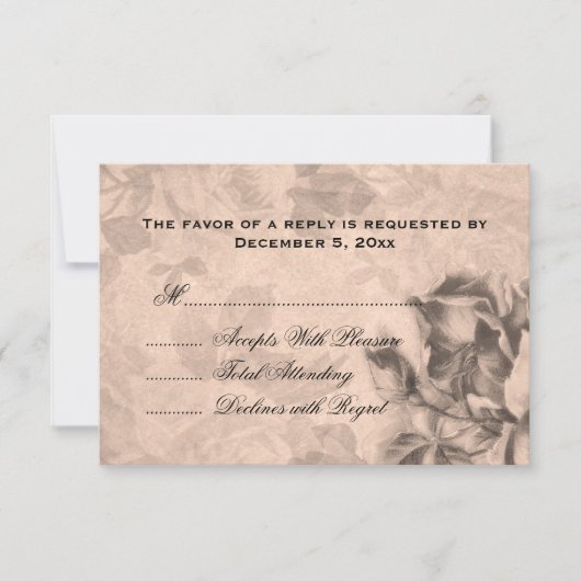ウェディングRSVPヴィンテージバラセピア 出欠カード (正面)