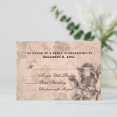 ウェディングRSVPヴィンテージバラセピア 出欠カード (スタンド正面)