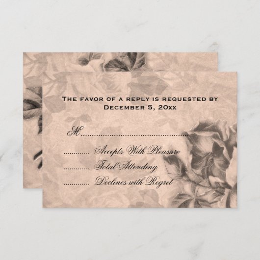 ウェディングRSVPヴィンテージバラセピア 出欠カード (正面/裏面)