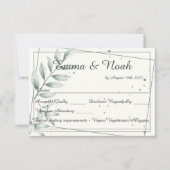 ウェディングRSVP応答カードロマンチックな緑葉の 出欠カード (正面)