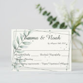 ウェディングRSVP応答カードロマンチックな緑葉の 出欠カード (スタンド正面)