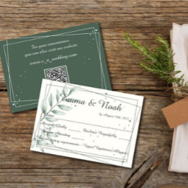 ウェディングRSVP応答カードロマンチックな緑葉の 出欠カード