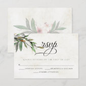 ウェディングRSVP水彩植物花 出欠カード (正面/裏面)